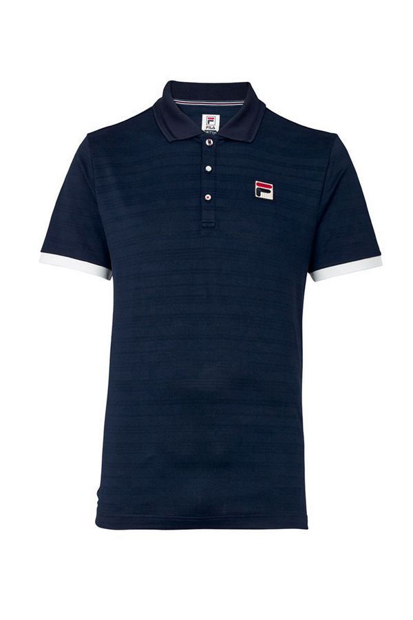 Camisas Polo Fila Homem Azul Marinho/Vermelhas/Branco - Fila Heritage Tennis Striped Loja Online Por